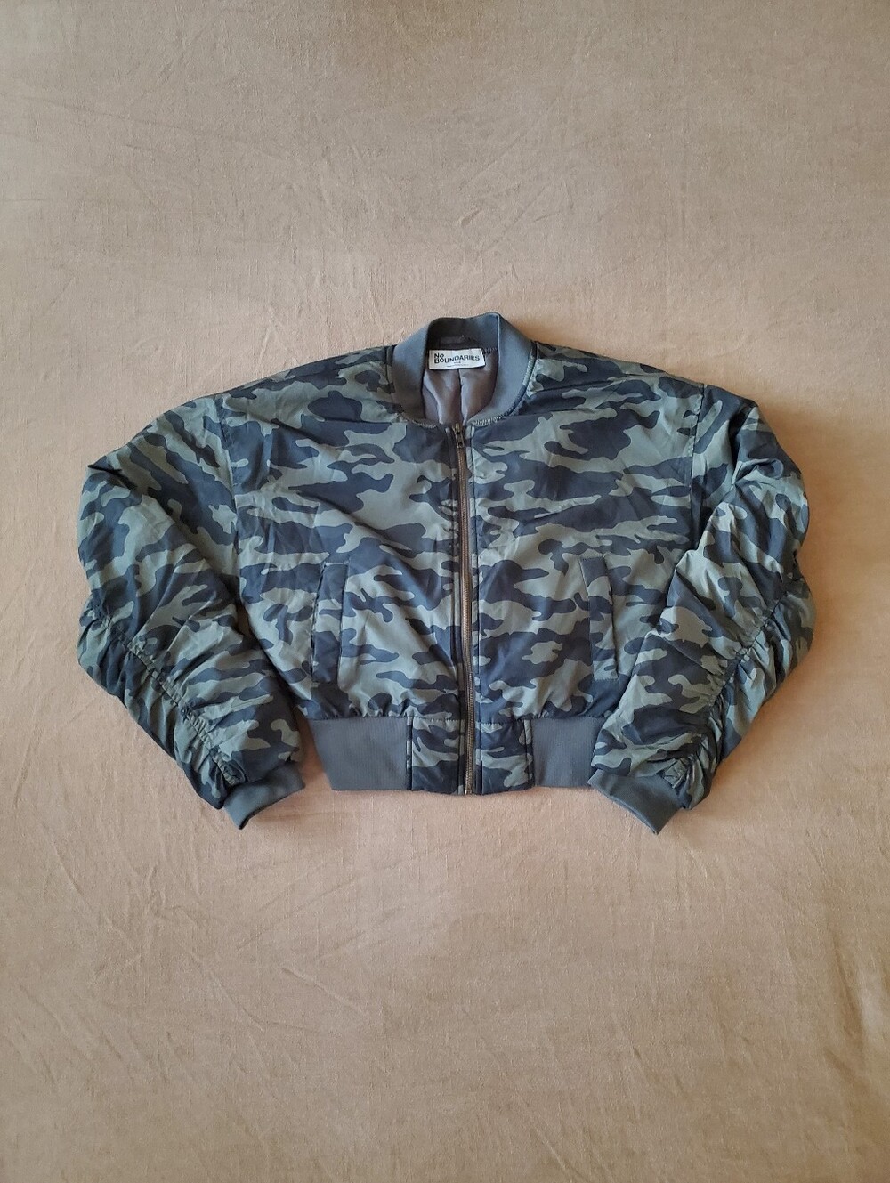 No Boundaries Camo Bomber Jacket Small